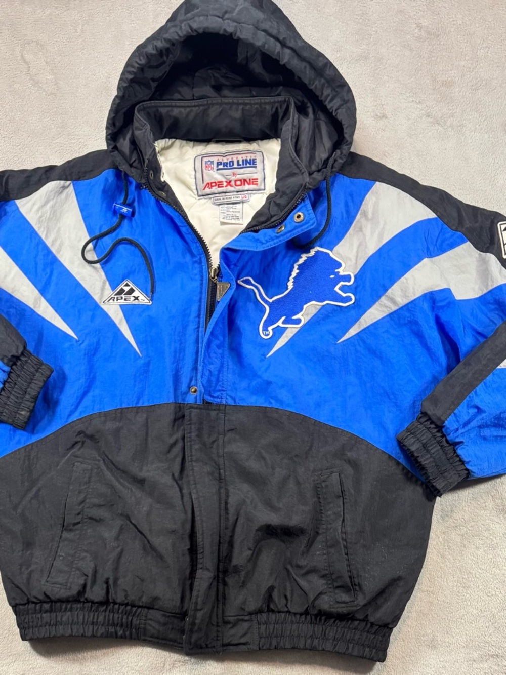 Vintage 90’s Detroit Lions Shark Tooth Apex One Jacket Size Large Full Zip🔥🚨